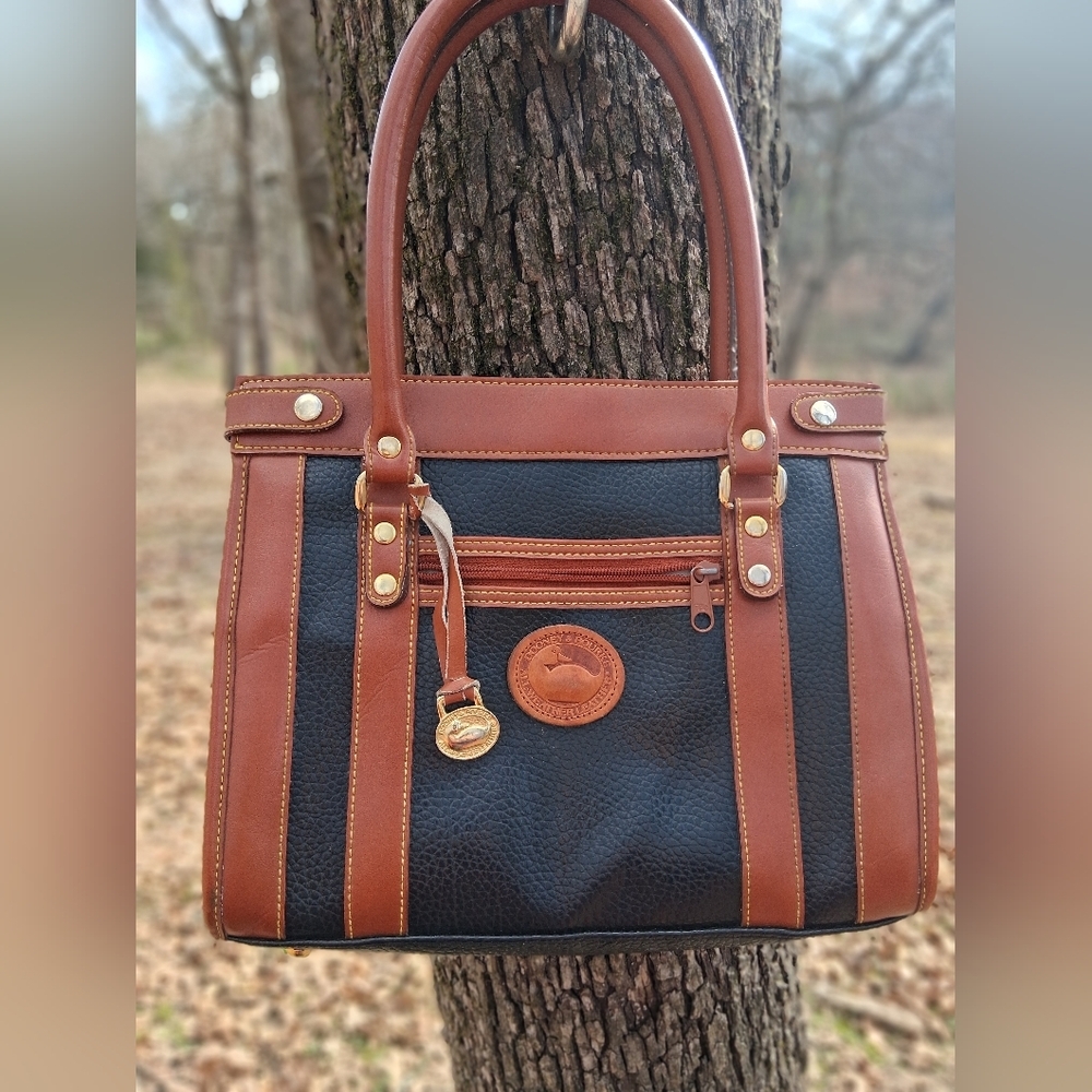 Elegant Brown and Black Leather Tote Bag